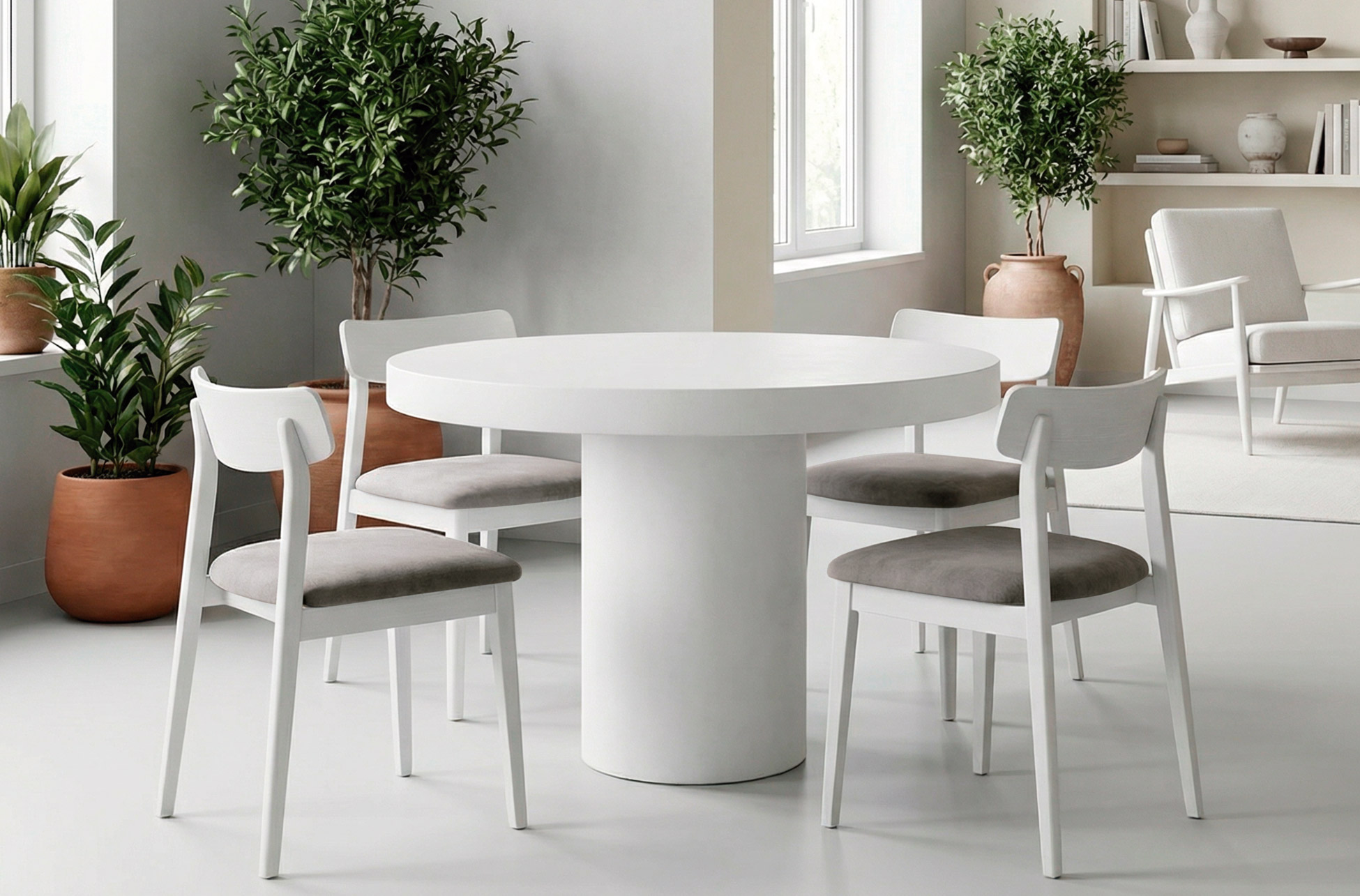MESA FIJA REDONDA 120 CM MICROCEMENTO BLANCO