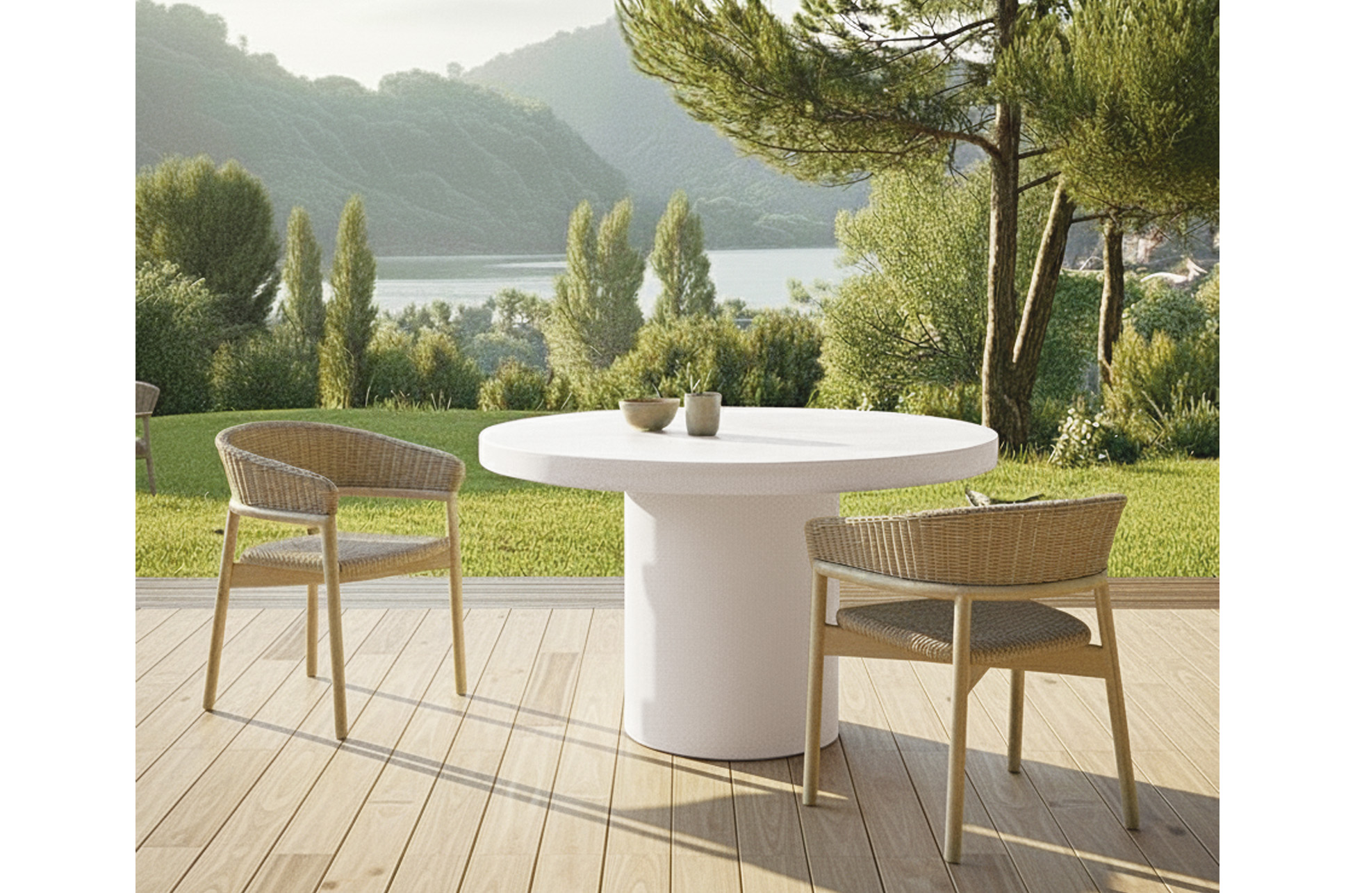 MESA FIJA REDONDA 120 CM MICROCEMENTO BLANCO - Imagen 5