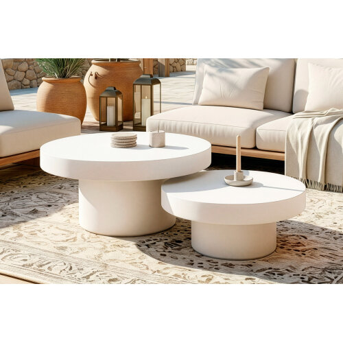 MESA BAJA REDONDA 90 CM MICROCEMENTO BLANCO