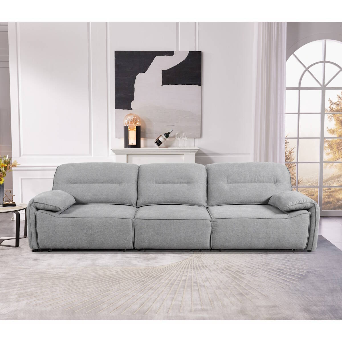 SOFA 3 PL. MAXI MOD. EVAN TELA C/ GRIS OSCURO ASIENTOS EXTR. ELECTRICOS 2 MODULOS DE BRAZO + MODULO CENTRAL