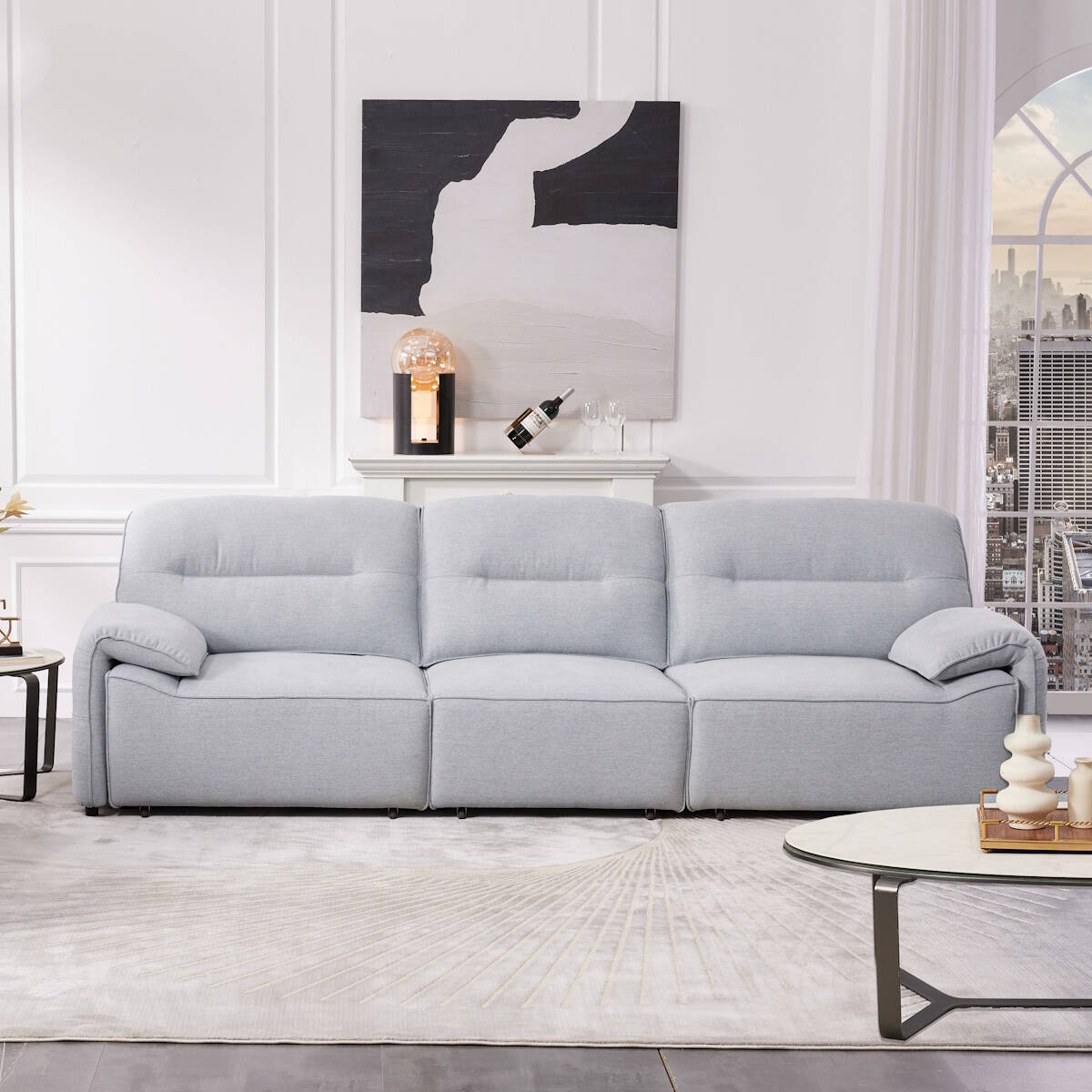 SOFA 3 PL. MAXI MOD. EVAN TELA C/ GRIS CLARO ASIENTOS EXTR. ELECTRICOS 2 MODULOS DE BRAZO + MODULO CENTRAL - Imagen 2