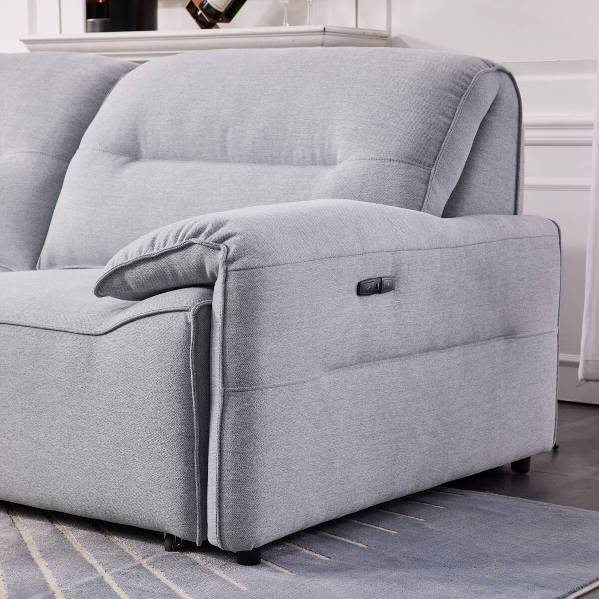 SOFA 3 PL. MAXI MOD. EVAN TELA C/ GRIS CLARO ASIENTOS EXTR. ELECTRICOS 2 MODULOS DE BRAZO + MODULO CENTRAL - Imagen 7