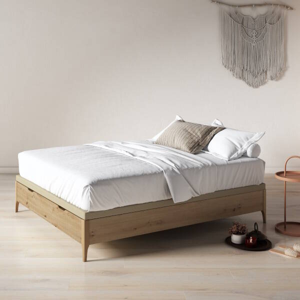 CANAPE MOD. FRANCIA 135*190 C/ ROBLE ARTISAN - TAPA VAINILLA Canape abatible madera con pata alta
