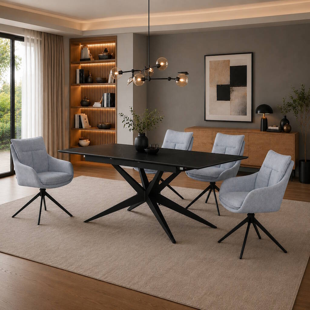 MESA COMEDOR EXTENSIBLE MOD. IRUNE PATA NEGRA 160/200*90*76CM Piedra sinterizada color negro - Pata negra