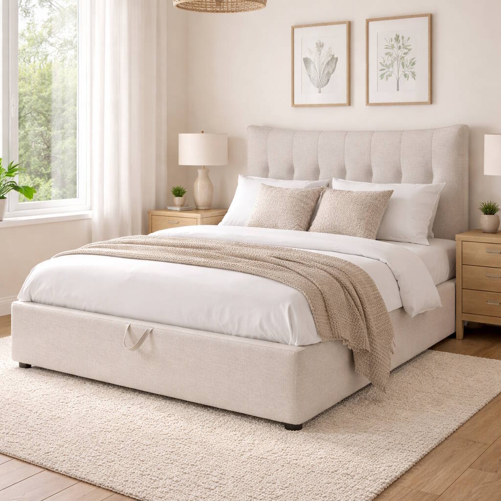 CAMA TAPIZADA MOD. NASIRA 135*190 TELA C/ BEIGE